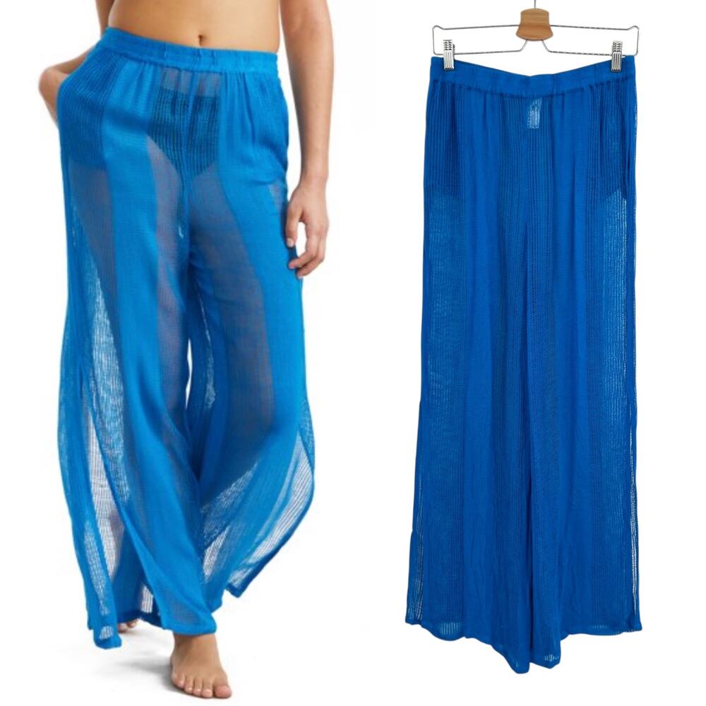 Sunsets Breezy Beach Pants Sheer Crochet Electric Blue Size‎ Small Medium